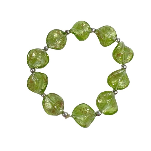 Lime Green & Gold Flecked Twisted Glass Stretch Bracelet - Picture 4 of 7